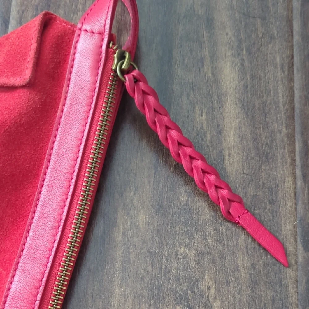 Anthropologie Red Suede with Leather Trim Details Slouchy Bag - Picture 11 of 12